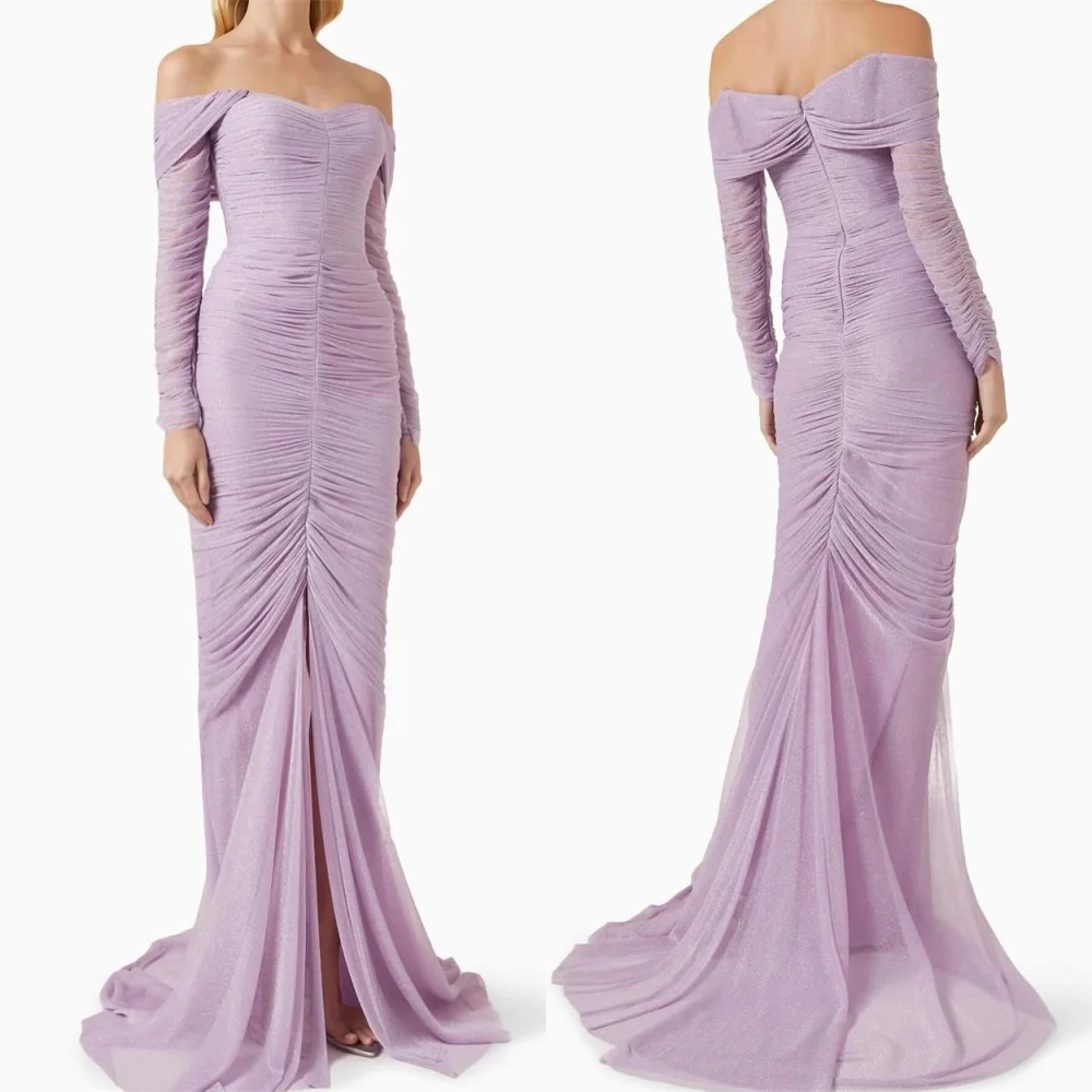 

Customized Delicate Light Purple Chiffon Evening Dress Elegant Strapless Cap Sleeve Long Sleeves Zipper Back Homecoming Dress