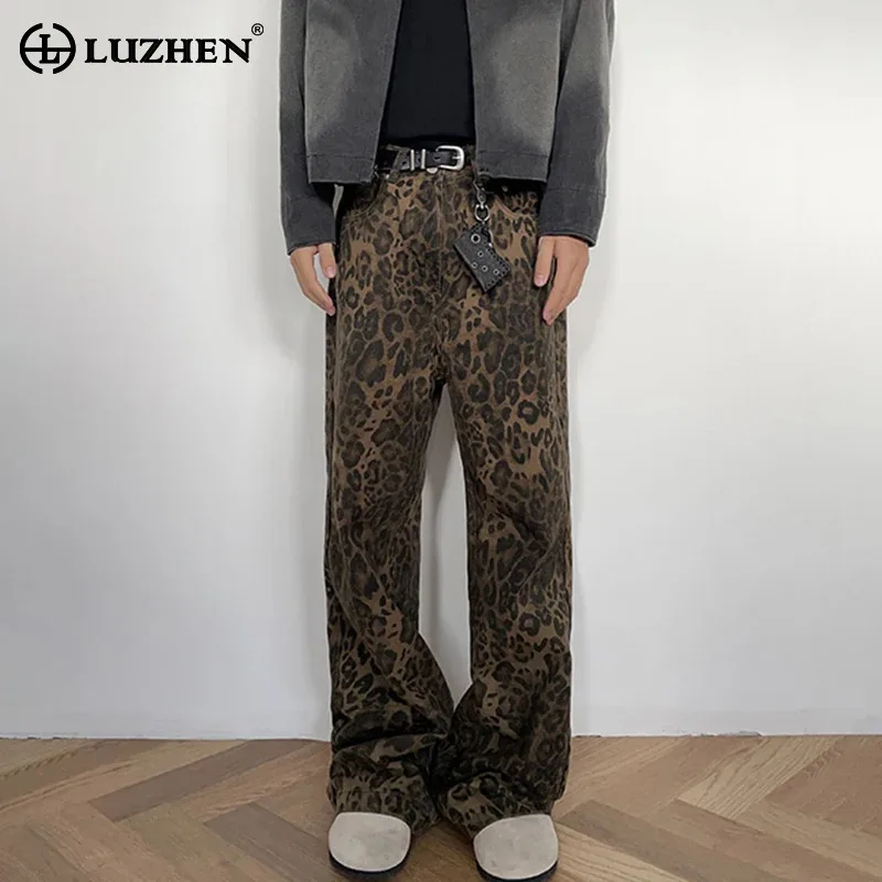 

LUZHEN Fashion Original Leopard Print Straight Casual Pants Men's 2025 New Trendy High Quality Simple Wide Leg Trousers JY2207
