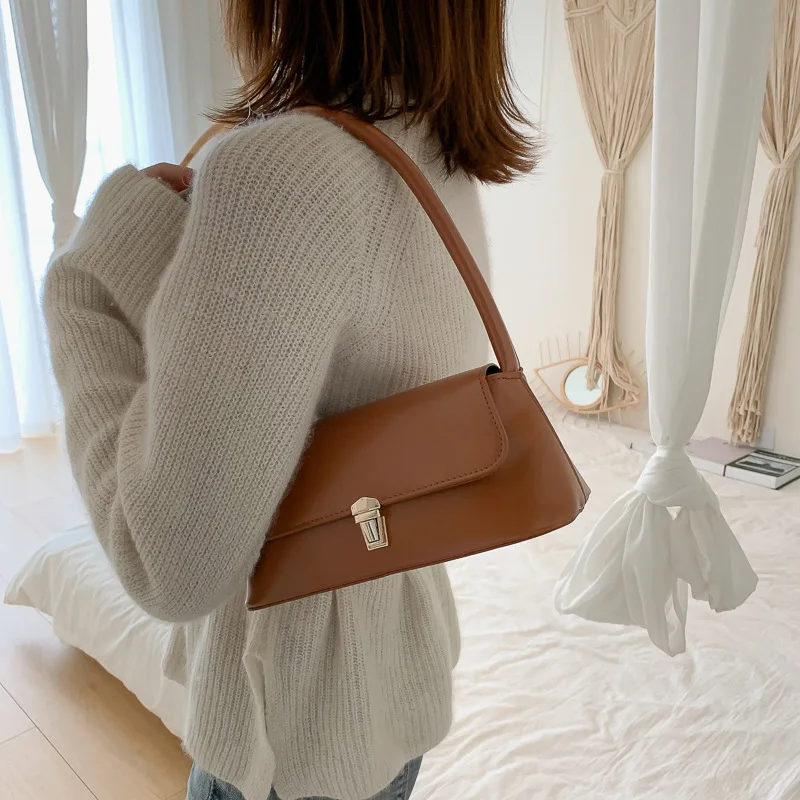 Retro Dark Brown Shoulder Bag for Women French Trendy Personality Underarm Bag Girl Versatile Handbag Vintage Crossbody Bag