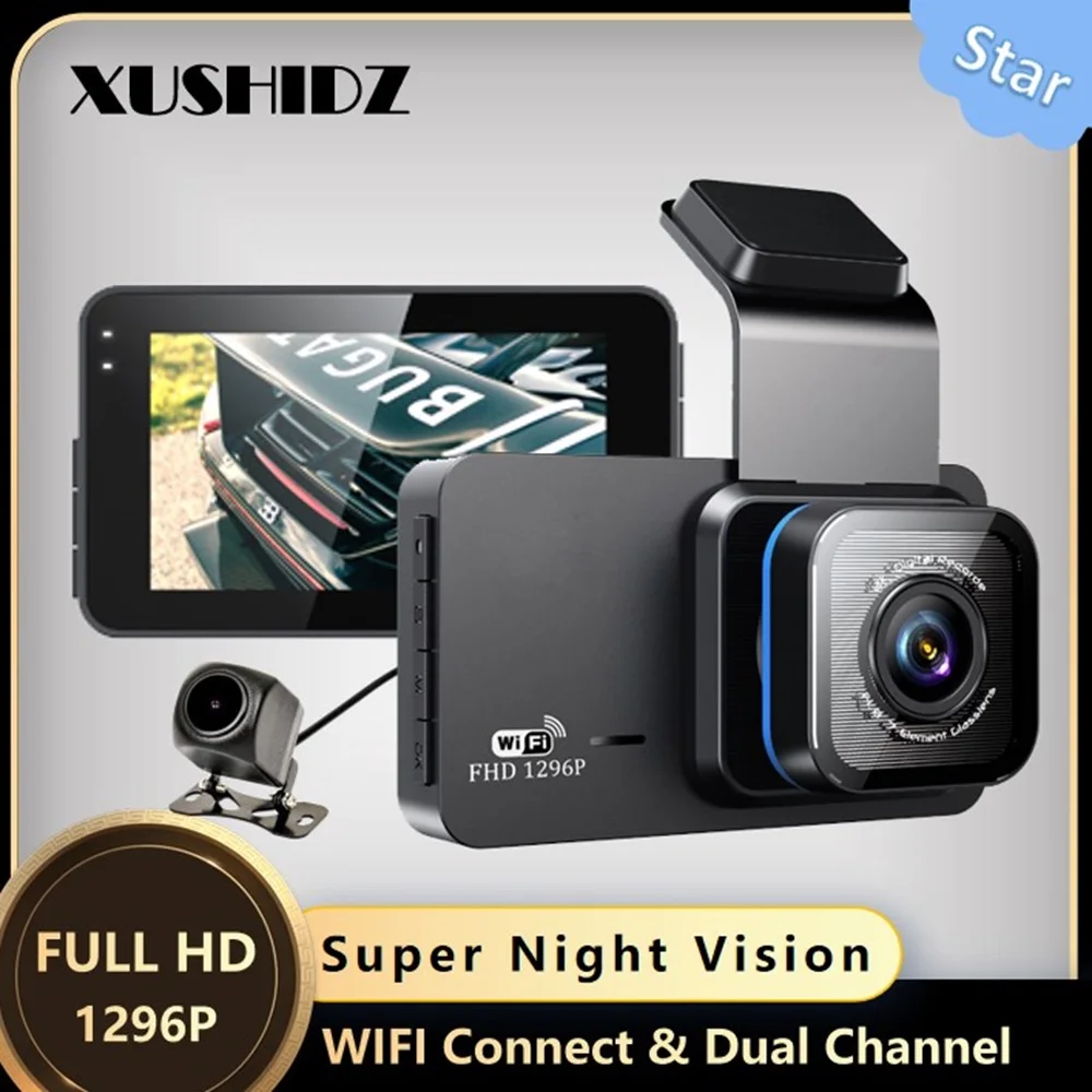XUSHIDZ X02 Dual-Channel 2K WIFI Dash Cam DVR Car Camera Night Vision DVR Car Camera  Motion Detection Vehicle Recorder