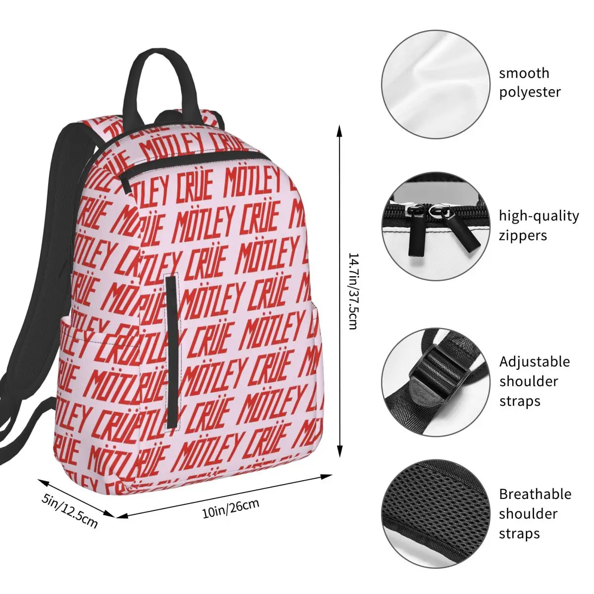 Motleys Crues Metal Rock  Backpack Student BookBag Boys Girls School Bag Laptop Shoulder Bags Men Women