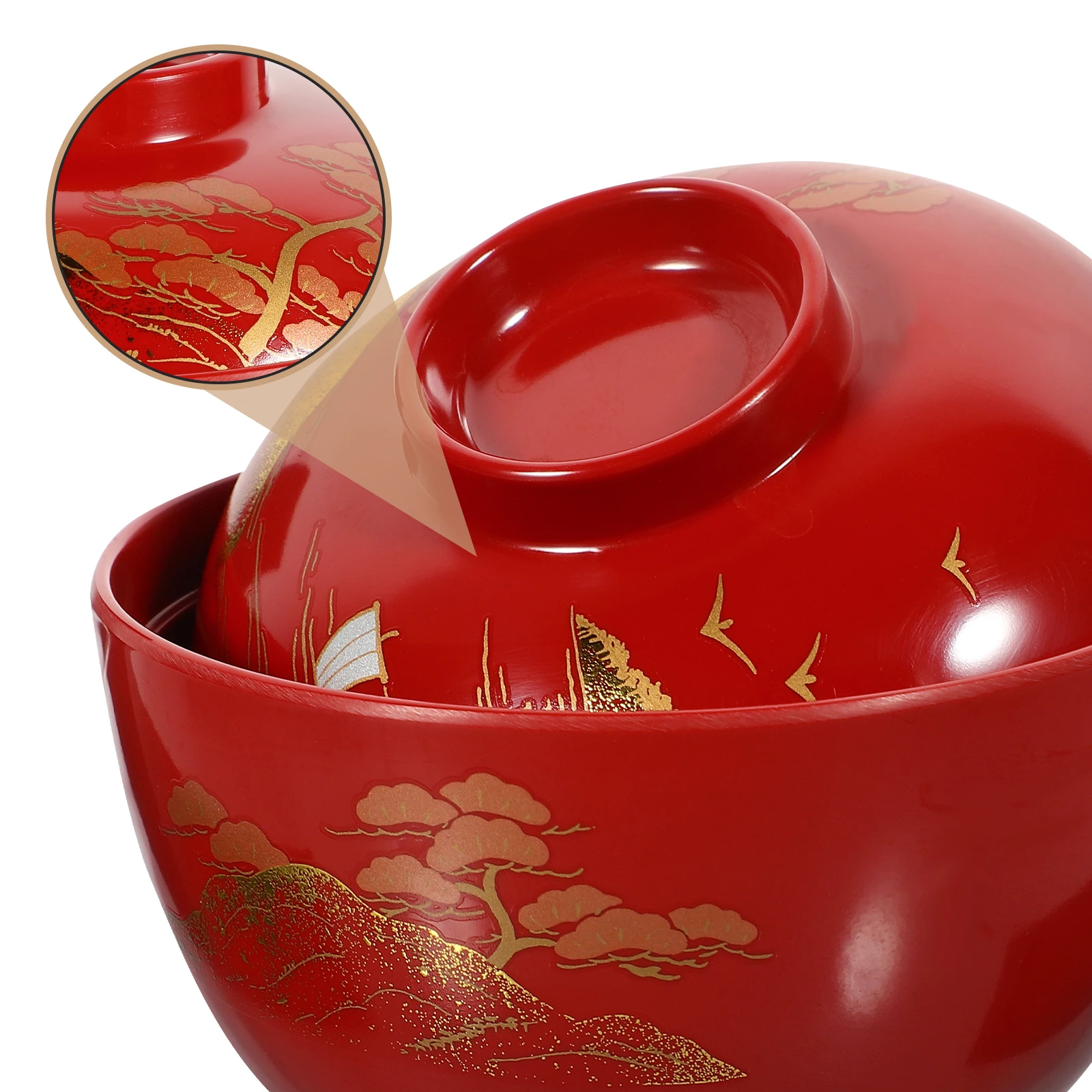 Ciotola per Zuppa Miso in Melamina con Coperchio, Stile Giapponese, Riutilizzabile per Riso e Noodle, Contenitore Infrangibile per Cucina e Servizio