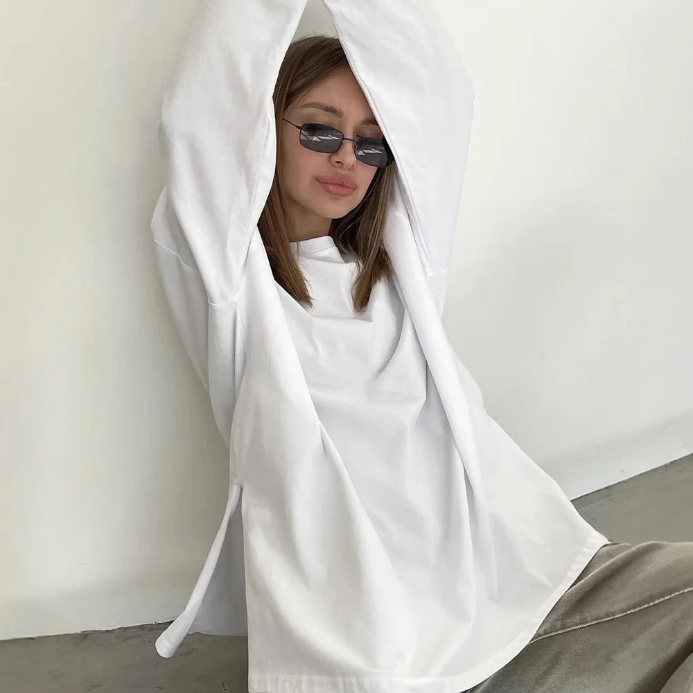 

Свободная длинная футболка с разрезом, женская повседневная футболка Long Sve Color Faionable, женская футболка из удобного льняного материала