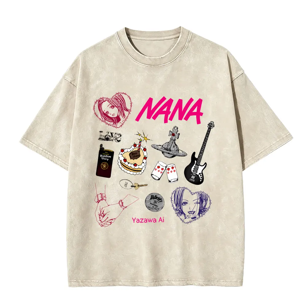 Washed Vintage Anime Black Stones T-shirt Unisex Oosaki Nana Y2k 90s Streetwear Men Women Manga Gothic Rock Oversized T Shirts view 5