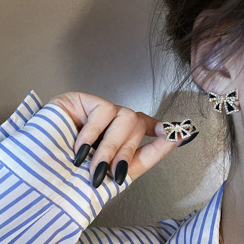 Shiny Rhinestone Bowknot Stud Earrings For Women Wedding Jewelry Party Accessries Fashion Earrings