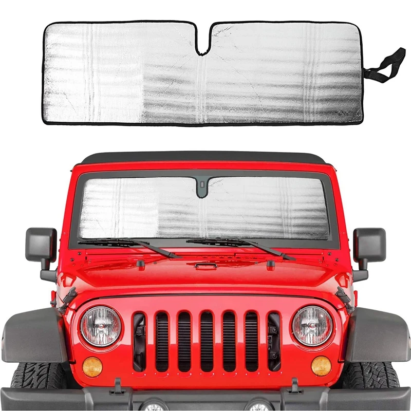 Windshield Sun Shade For 1997-2018 Jeep Wrangler TJ JK JKU,Aluminum Foil Triple Laminate Sunshades Heat Shield