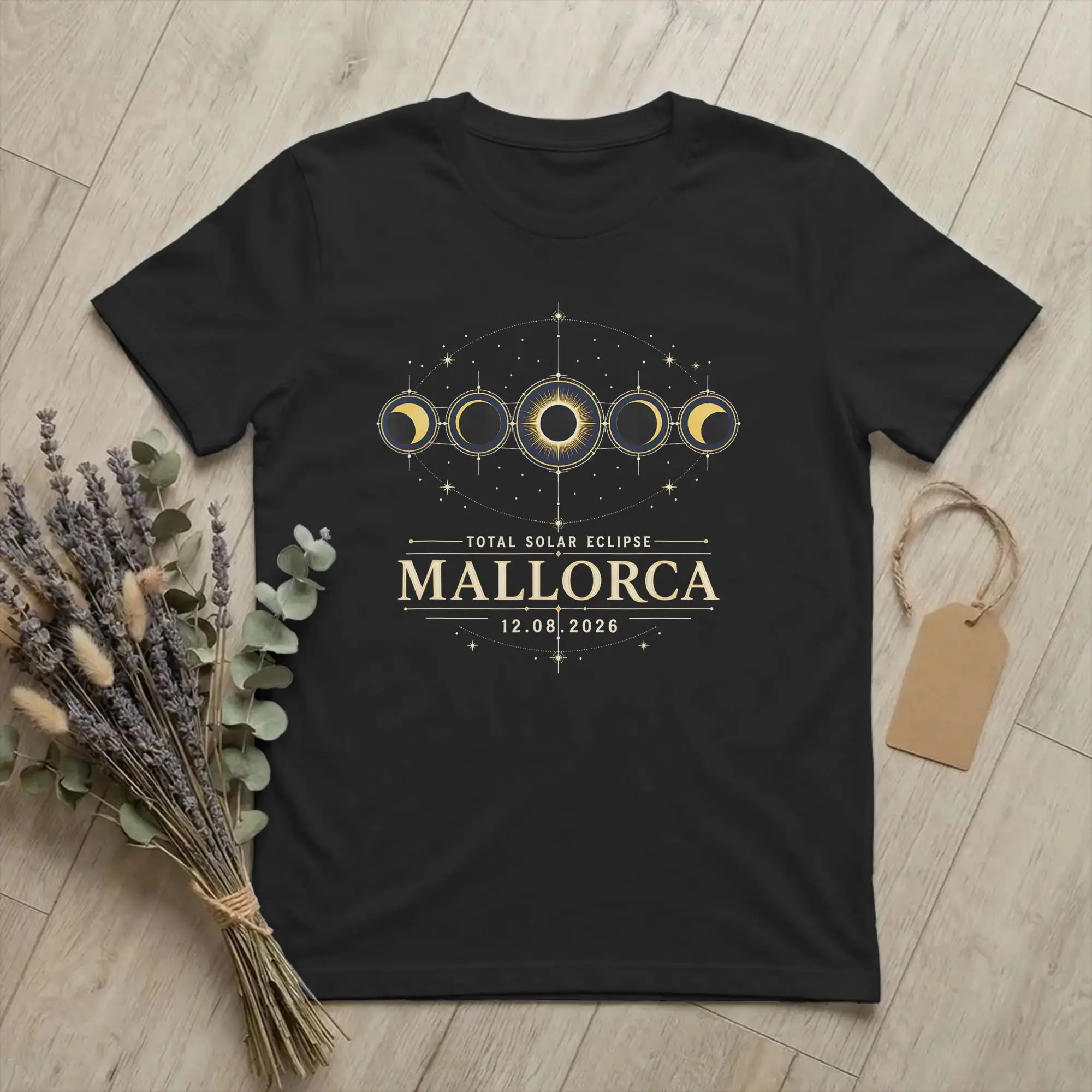 Men's Mallorca Solar Eclipse 2026 Scientific T Shirts Phase Diagram 100% Cotton merchandise Novelty Crew Neck Tee Shirt T-Shirts