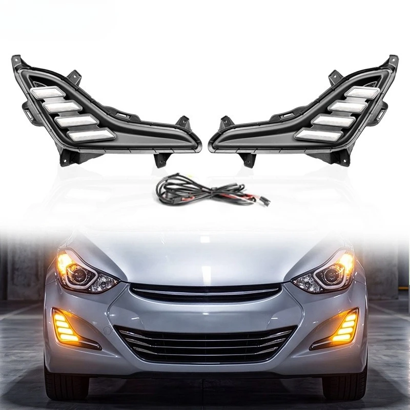 For Hyundai Elantra 2014 2015 2016 LED Daytime Running Lights Modification DRL Front Fog Light Turn Signal Car Accessories