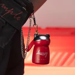 Mini Cute Bear Thermos Water Bottle With Rope And Hook For Kids Girls Women Travel Outdoor Small Insulated Thermal Mug Water Cup