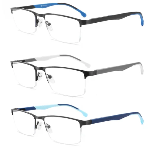 Imagen 2 del producto MODFANS-gafas de lectura con bloqueo de luz azul para hombre, marco de Metal ligero, lectores de ordenador, lentes HD, gafas de presbicia, paquete de 3