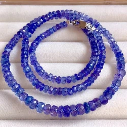 Natural Blue Tanzanite Tanzania Abacus Beads Necklace 3.8x5.4mm Faceted Blue Tanzanite Pendant Woman AAAAAA