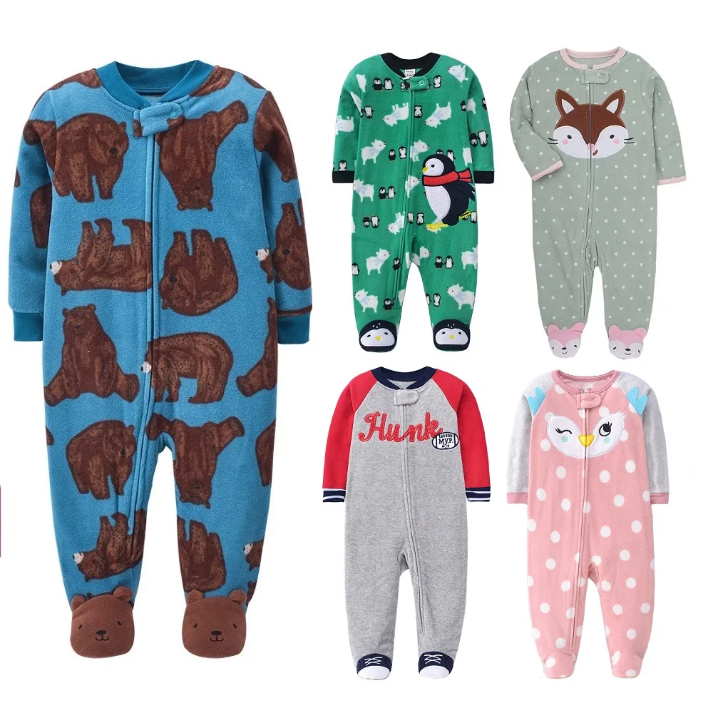 Newborn baby winter warm jumpsuit pajamas fleece bound footed jumpsuit boy baby girl baby cartoon cute Romper Pjms 0-1 years old