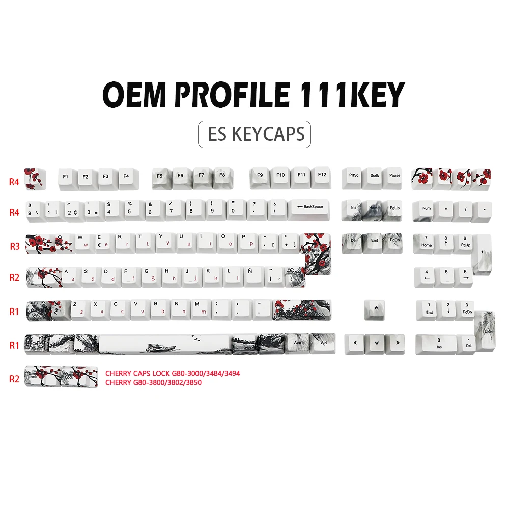 

GMK-KEY DYE-SUB Plum Blossom Keycaps OEM Profile Spain Keycap For Mechanical Gaming Keyboard ES FR FI DE ISO Key cap