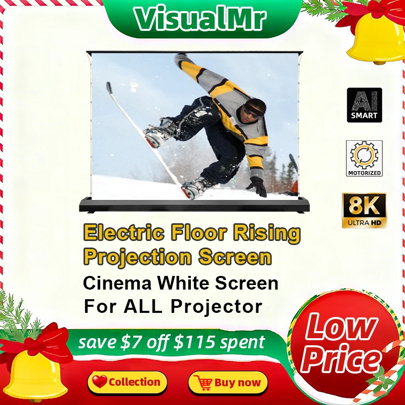 

2025 Newly Upgraded Electric Floor Rising Cinema White Projection Screen Tab-Tensioned Motorized 150inch 4K 8K For All Projector