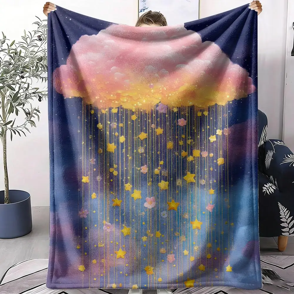 Starry Cloud Rain Throw Soft Flannel Throw Summer AC Blanket Lightweight Cool Nap Blanket for Sofa Bed Couch Travel