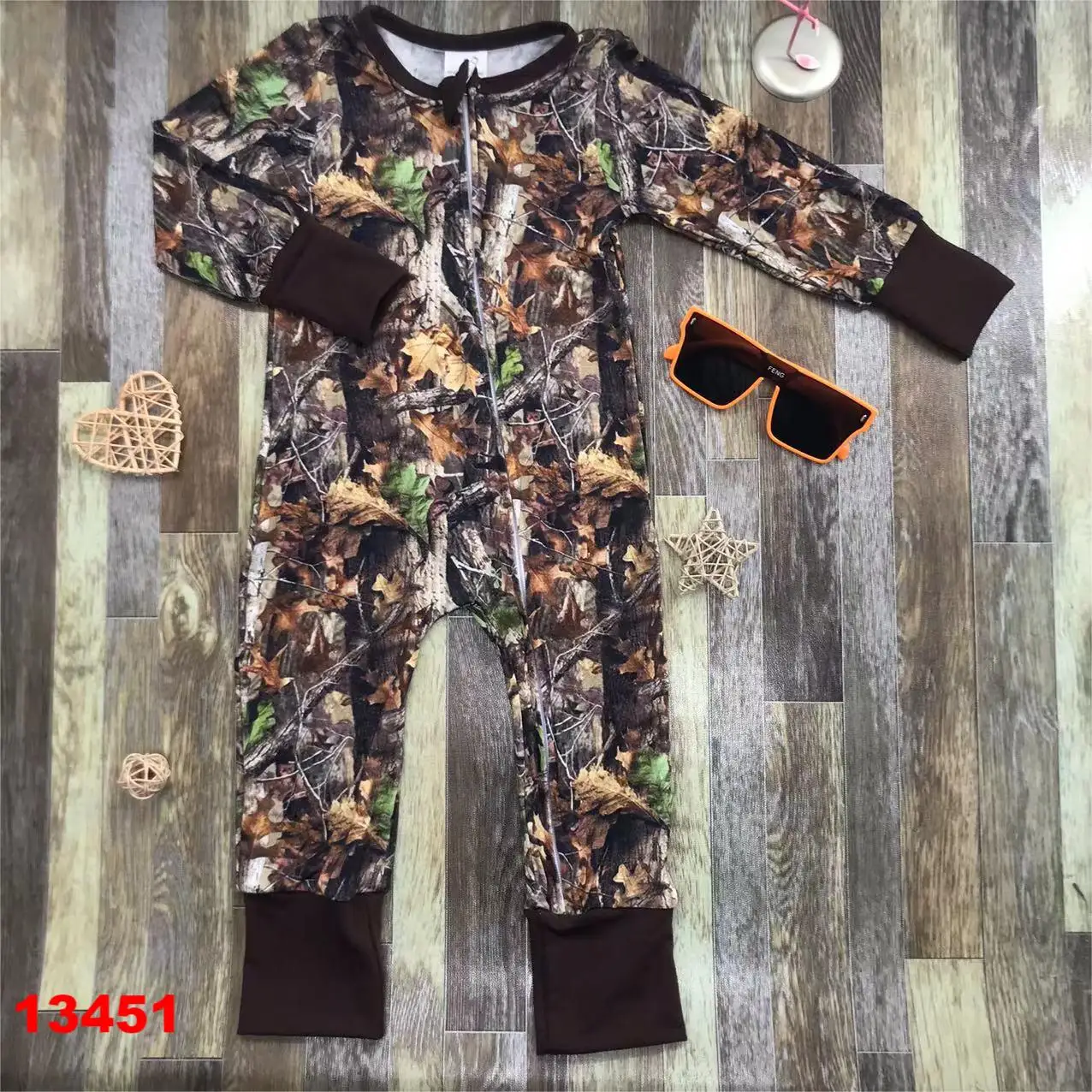 2023 Cheap New Baby Romper Bamboo Fiber Clothes Boys & Girls Jumpsuit Long Sleeve Zippered Camo Branch Newborn Climbing Pajamas