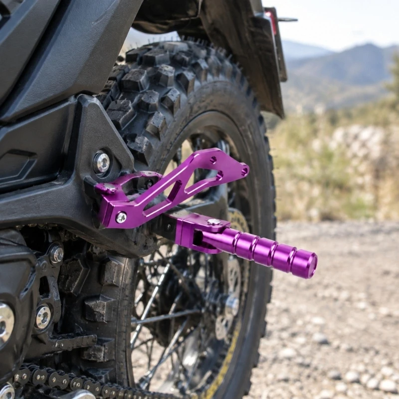 Rear Passenger Foot Peg for Sur-Ron X/S Pair with Hinged Cylindrical Footrests, Slotted Arms, and Fold-Away Electric Motorcycle