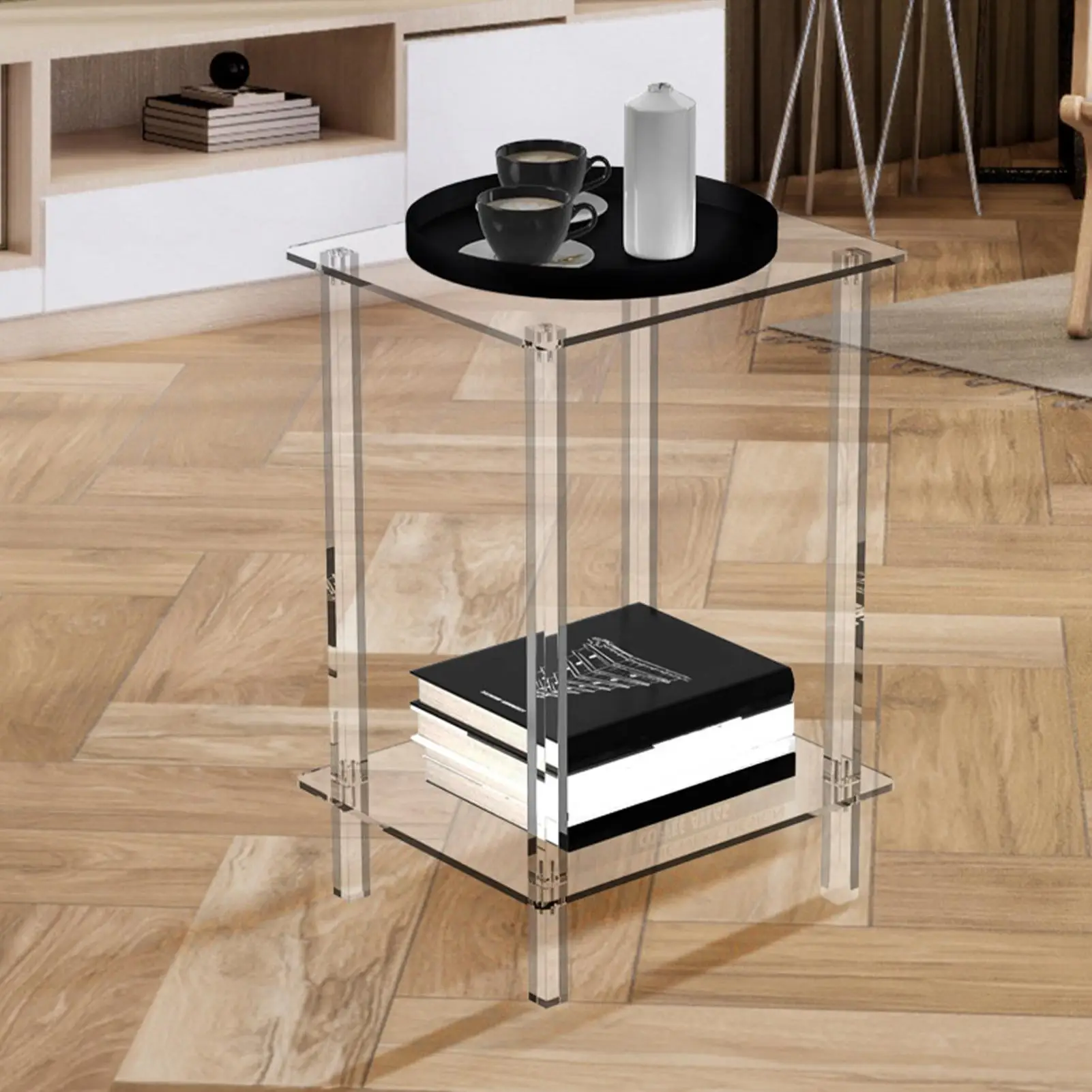Small Bedside Table Acrylic Transparent Little Side Table For Bedroom Multi-Functional Organizer Shelf For Hotel Dormitory