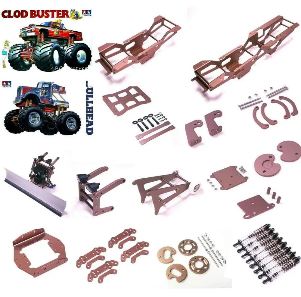 alu Chassis/bumper/shock/wheeile bar/snow plow for TAMIYA Clodbuster/Bullhead 1987 Vintage CLOD BUSTER Monster Super Truck 58518