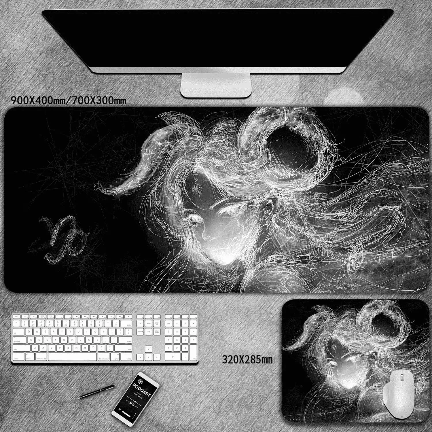Zodiac constellation mouse pad, dirt-resistant, anti-slip, gaming keyboard pad, oversized three-dimensional desk pad