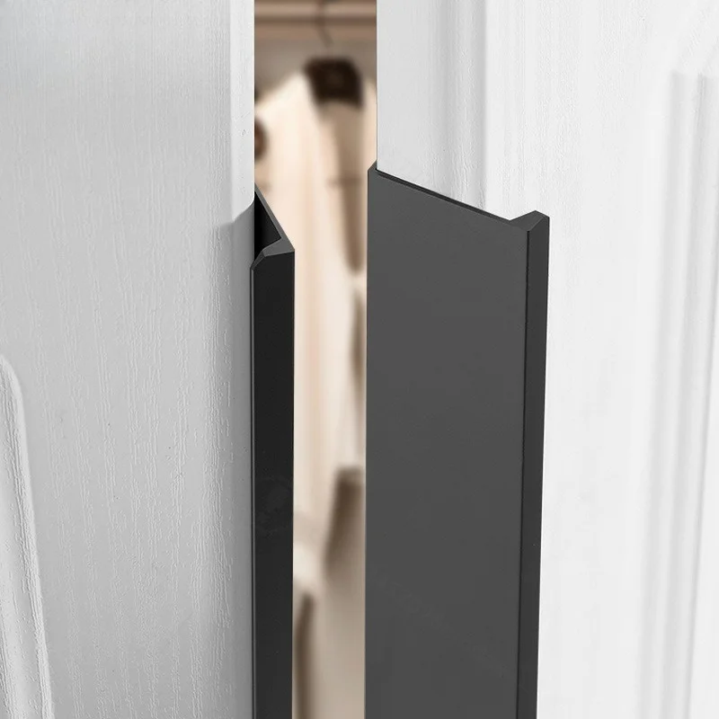 Modern Minimalist Hidden Edge Pull Handle Long Concealed Cabinet Drawer Door Handle Black Wardrobe Gap Invisible Hardware