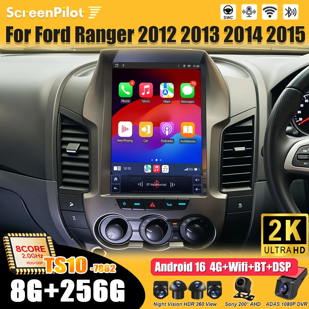 Para Ford Ranger 2012 2013 2014 2015, Reprodutor de Vídeo Multimídia Android 16, Navegação GPS, Espelhamento de Tela, Bluetooth, DSP, Wifi