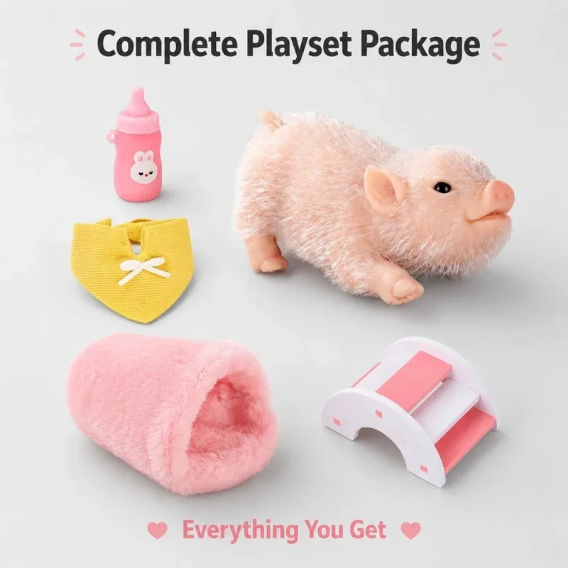 5Inch Silicone Piglet Soft Cute Mini Realistic Animals with Accessories Lifelike Reborn Newborn Pig Doll Decompression Toy Gift