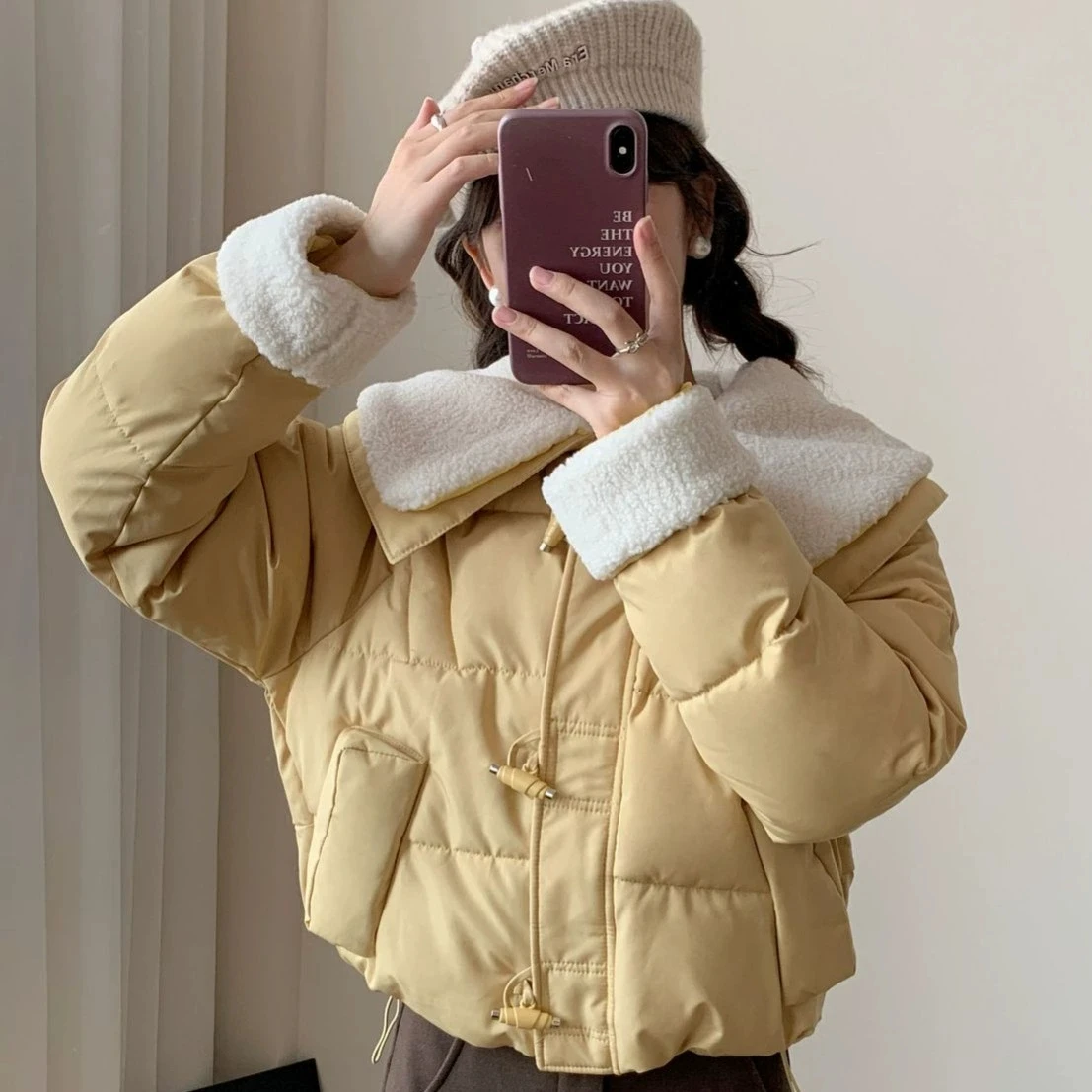 Fashion Short Padding Jacket Winter Women Cotton Coat Stand Collar Classic Solid Parkas Puff Jackets Casual Sweet All-Match Coat