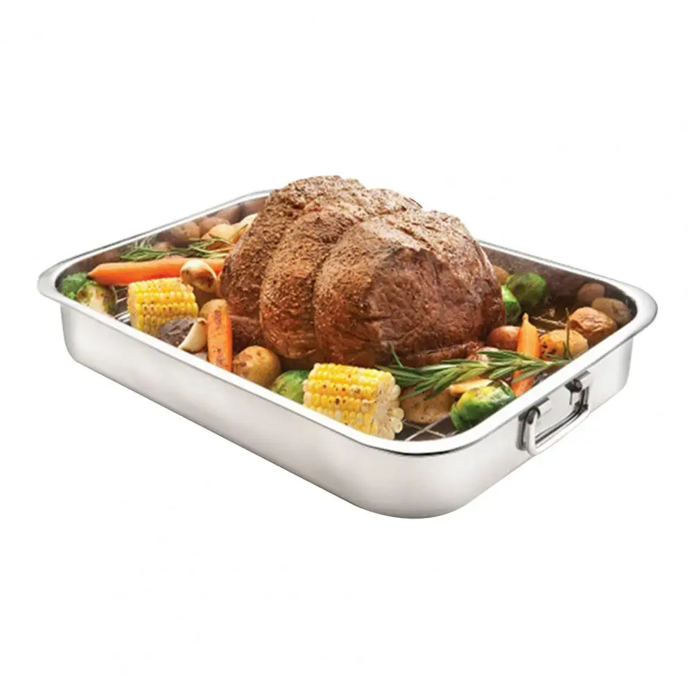 Baking Tray Stainless Steel Baking Tray Heavy Duty Stainless Steel Roasting Pan with Rack Handles Oven Baking Tray for Turkey