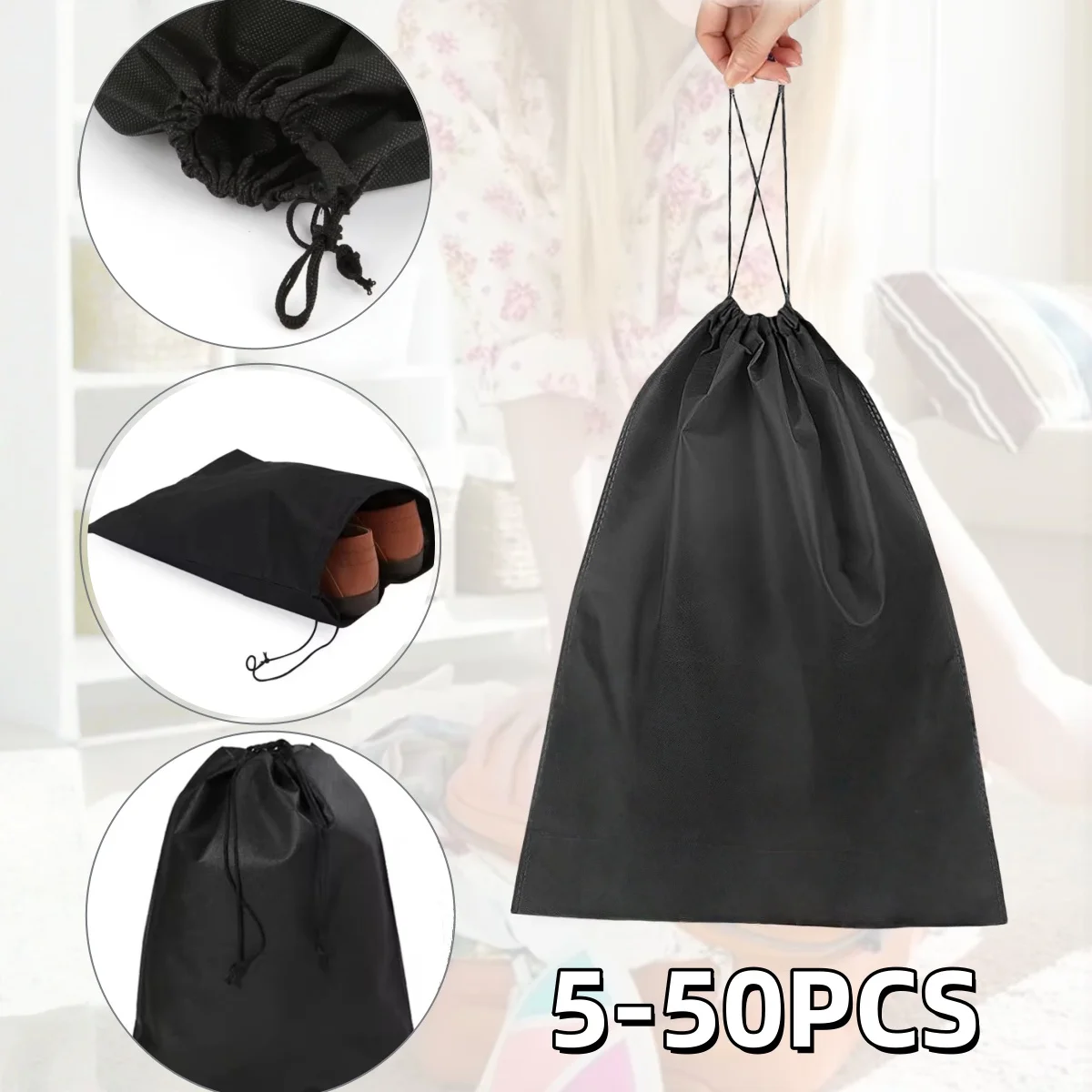 5-50 pièces sac à chaussures de voyage Portable anti-poussière cordon chaussures pochette organisateurs Non-tissé chaussures sacs de rangement pour chaussures de sport bottes