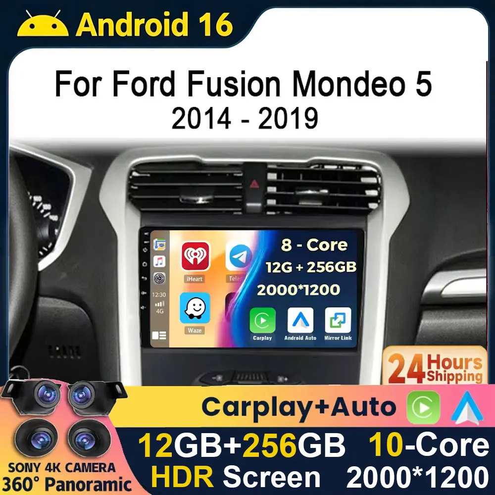 Android 16 GPS Navigation QLED Touch Screen For Ford Fusion Mondeo 5 2014-2019 Auto Radio Car Multimedia Video Player 4G WIFI BT