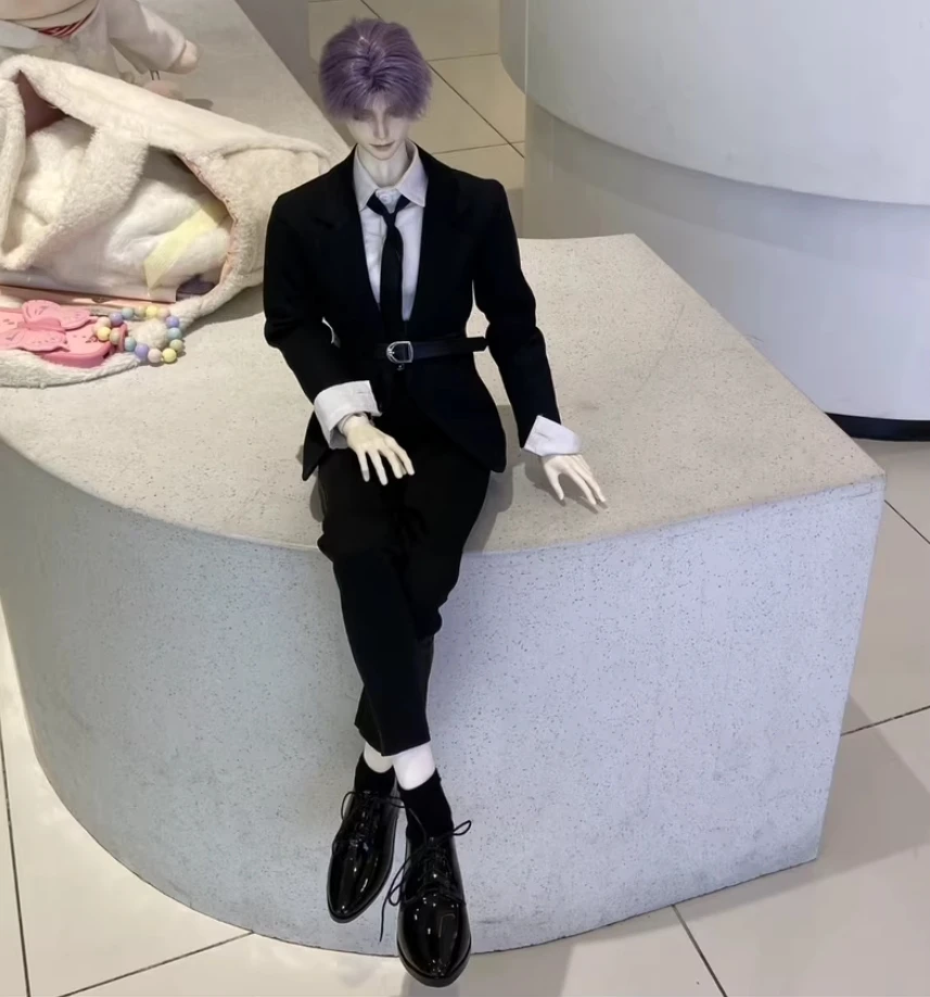 A04 enfants jouet fait à la main oncle ID75 uf75 BJD poupée vêtements blanc noir gris manteau et pantalon costume uniforme 2 pièces/ensemble