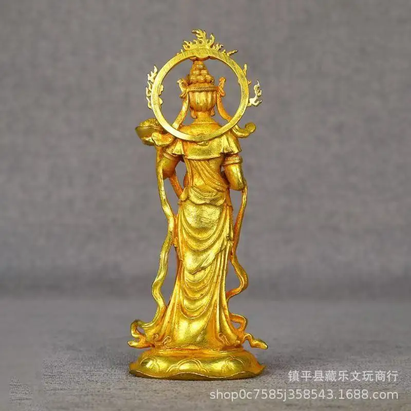 Gilded Goddess Statue Vintage Metal Craft Creative Home Decoration Guanyin Office Study Decorative Ornament