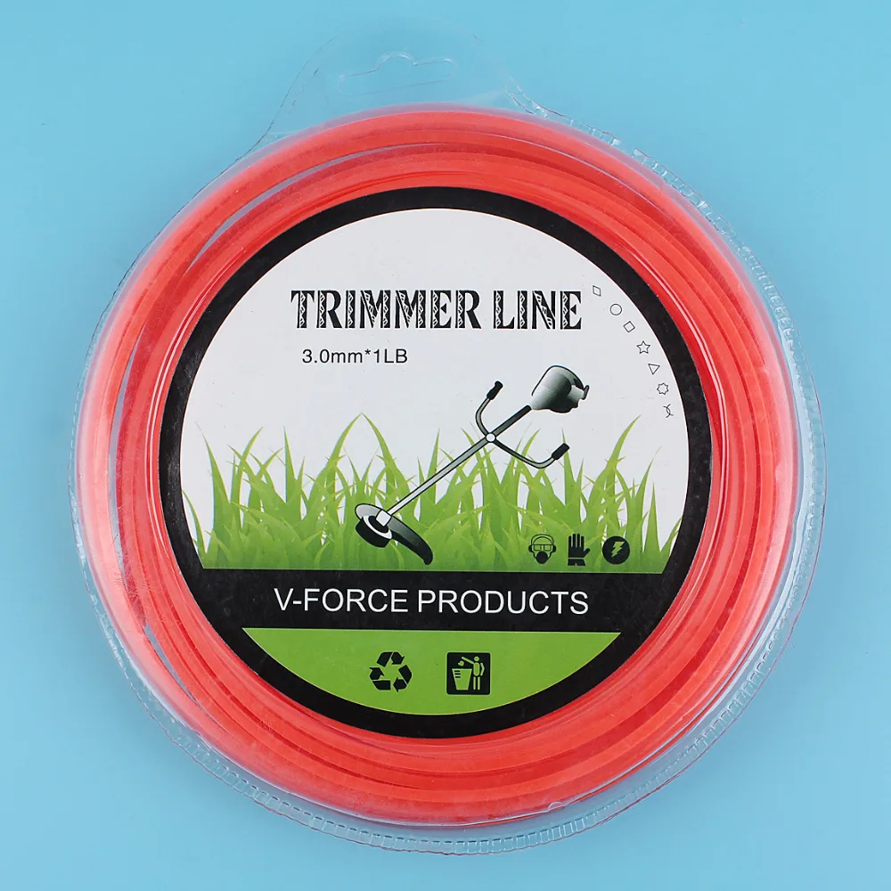 3.0mmx1LB Nylon Strimmer Spool Line Trimmer Brush Cutter Lawnmower Wire Square Rope Orange  Parts Garden Tool