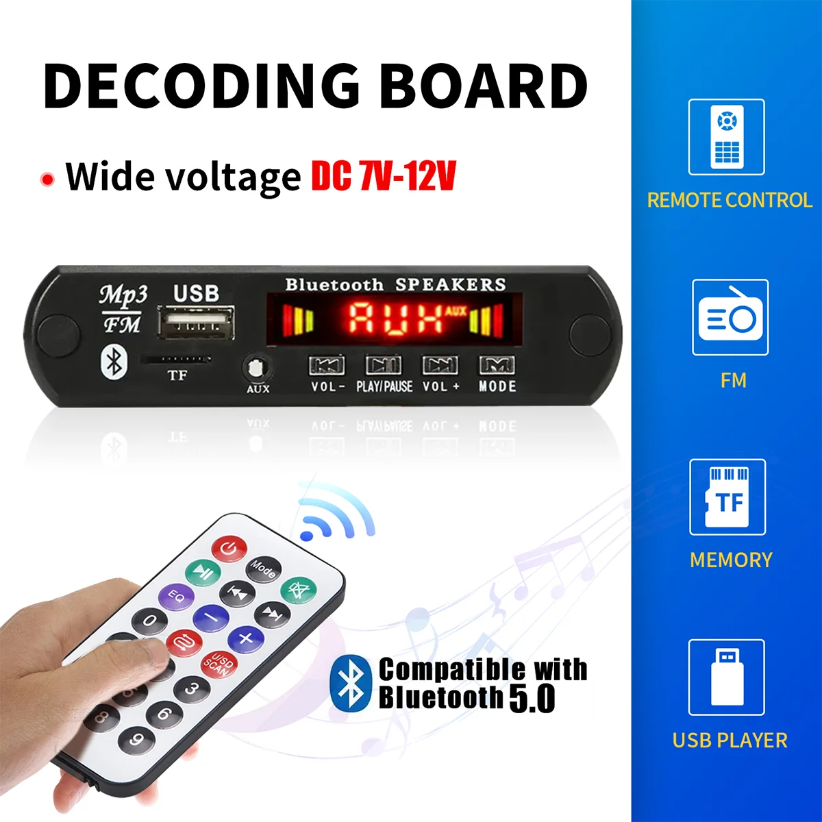 DC 9V 12V Bluetooth 5.0 płyta dekodera MP3 moduł Audio USB TF Radio AUX FM bezprzewodowy samochód odtwarzacz muzyki z pilotem mikrofon