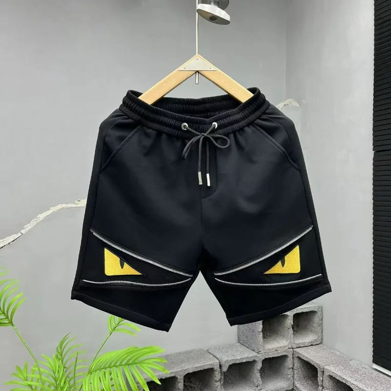 

Zipper Summer Loose Beach Pants Men Clothing Knitted Drawstring Five-inch Shorts Streatwear Black Pantalones Cortos Hombre