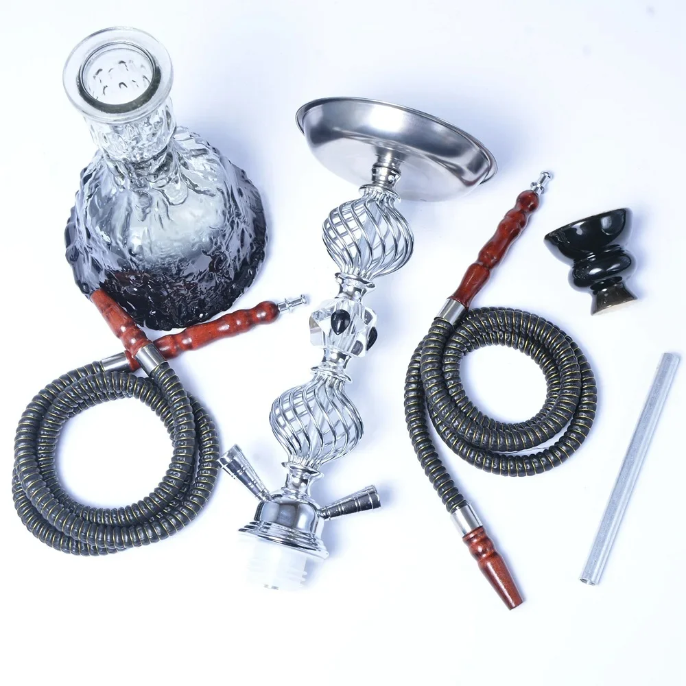 Completed Hookah Shisha Pipe Kit Double Hose Chichas Narguile Nargila Sisha Glass Hookah Shisha Water Pipe Accessories Crafts