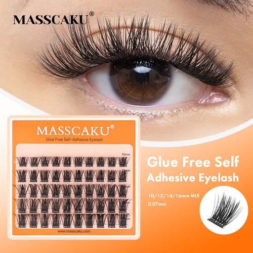 MASSCAKU DIY Cluster pestañas autoadhesivas extensión de pestañas postizas largas naturales pestañas postizas segmentadas pestañas autoadhesivas