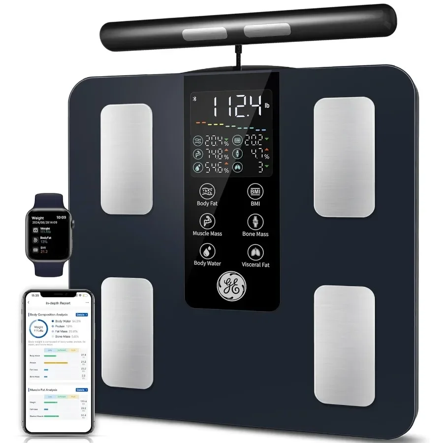 

GE Smart Scale for Body Weight: 8Electrode Digital Bathroom Scale for Weight Fat BMI Muscle Mass Full Body Composition Analyzer