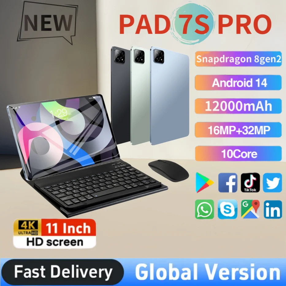 

Global Model Gaming XioaMi Pad 7S Pro Tablet 22GB RAM 2TB ROM Android 14 Bluetooth5.0 5G Thin & Light Popular Full Screen Laptop