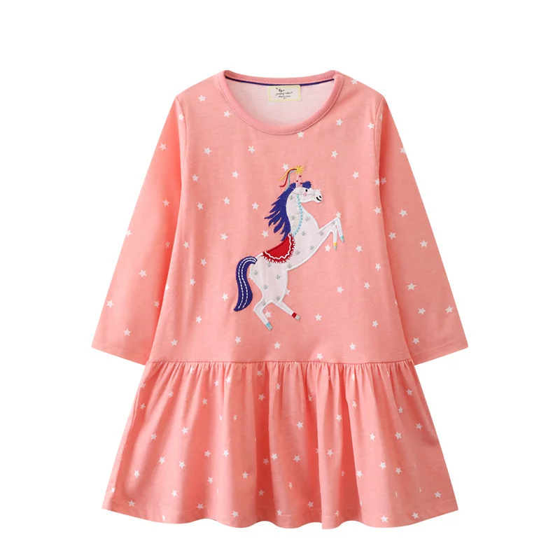 Jumping Meters 2-7T Autumn Spring Princess Girls Dresses Long Sleeve Striped Flamingo Toddler Kids Clothing Frocks Party Holiday