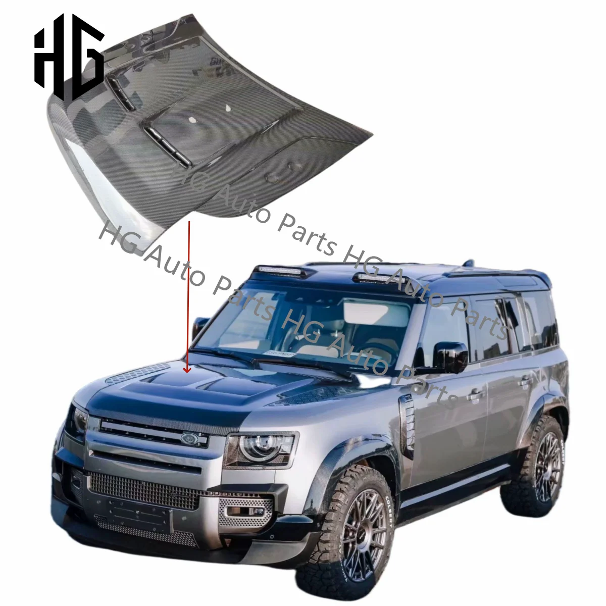 SVR Style Car Front Engine Hood Cover For Land Rover Defender 90 110 2020-2023 Body Kit Carbon Fiber Engine Hood Bonnet