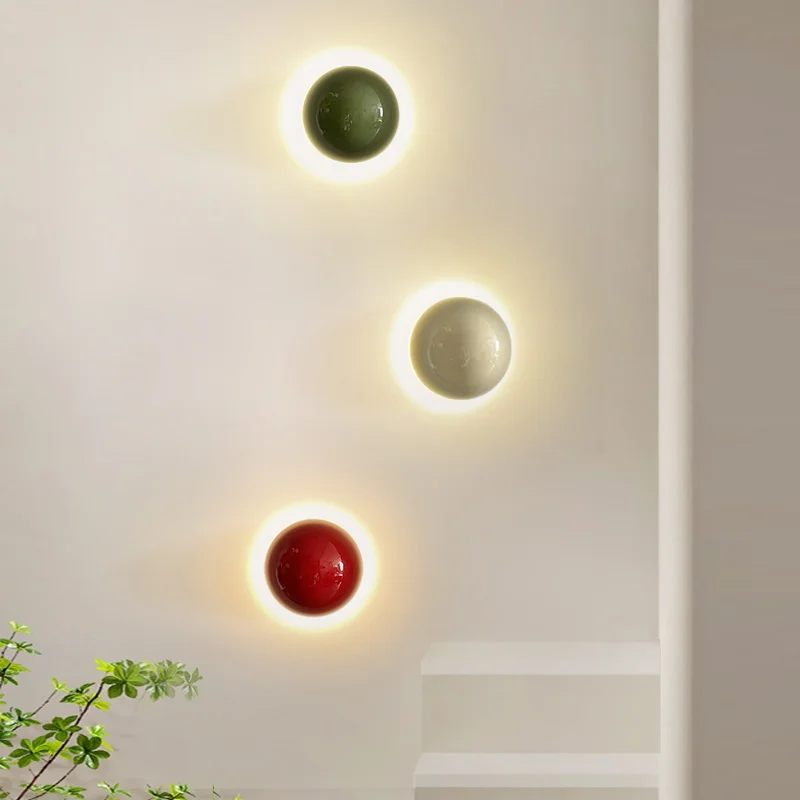 circular wall lamp Red green white Nordic modern indoor Bedside stairs Children's room decoration LED night light fixture