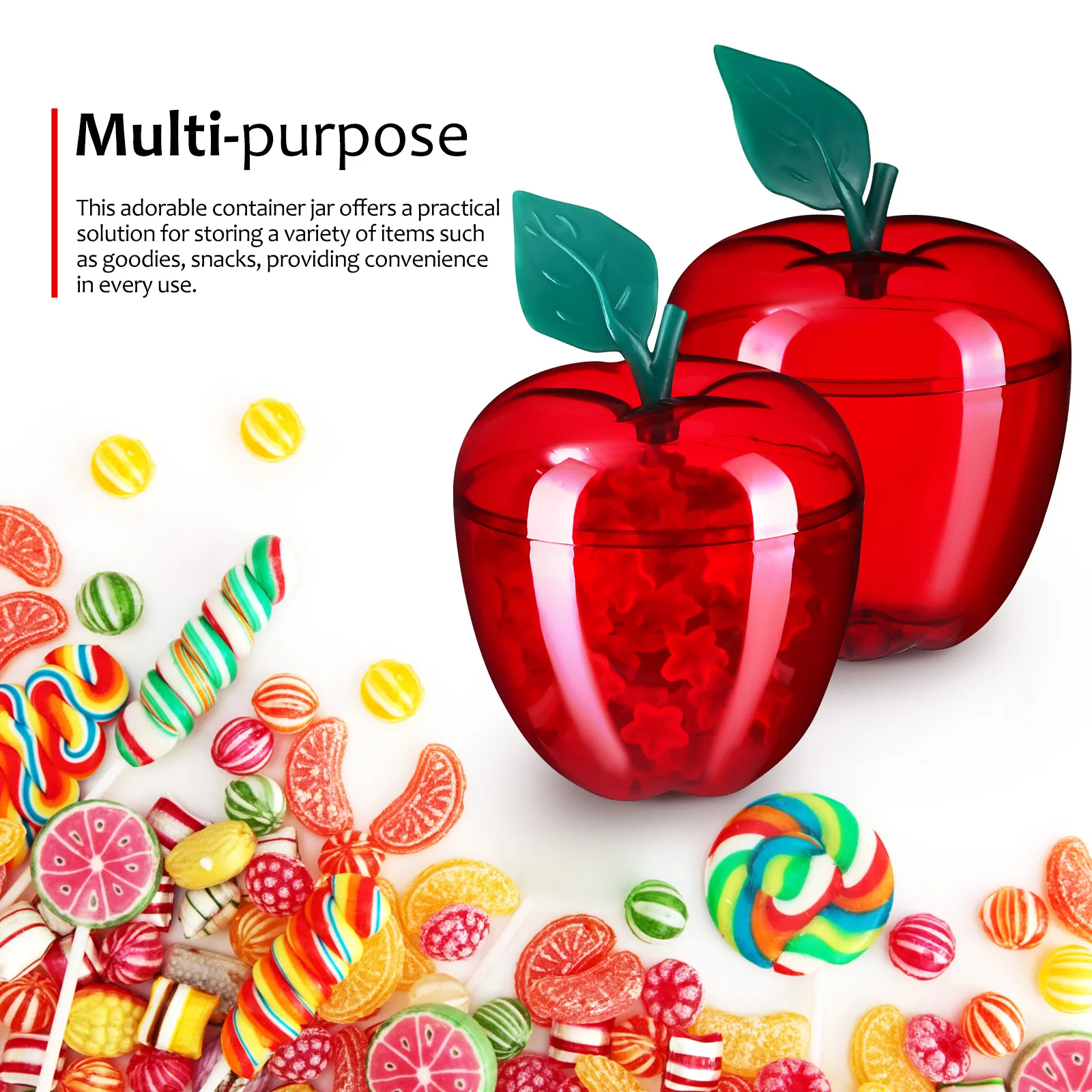 

4pcs Red Apple Plastic Jars 500ml Candy Containers Fruit Shaped Storage Solutions Home Office Travel Kitchen Bar