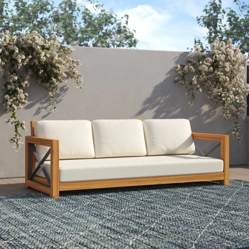 Teak outdoor sofa chair, outdoor courtyard terrace balcony bed and breakfast leisure bench, Nordic outdoor 5 in a group