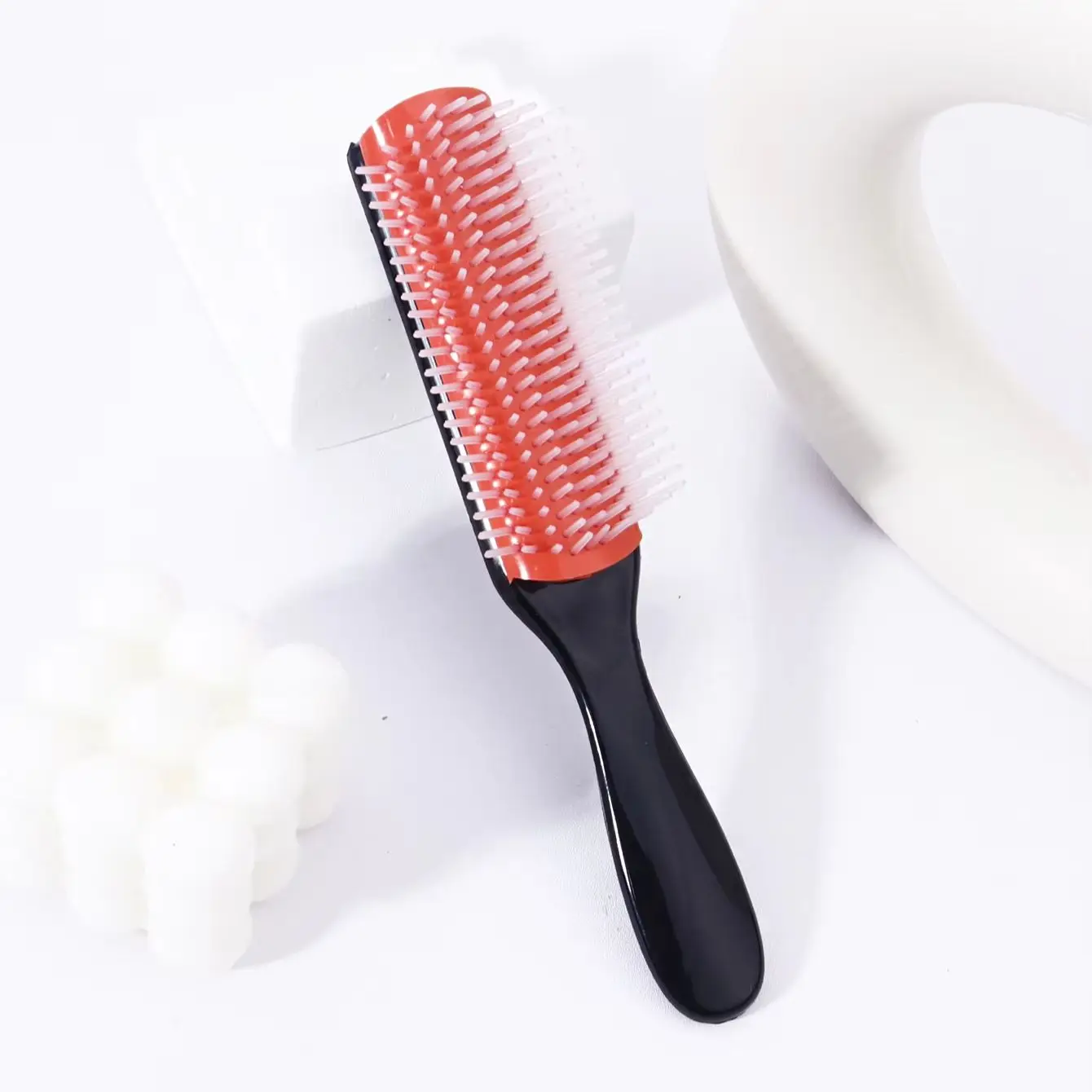 Escova de ondulação de massagem de nylon de 9 fileiras, pente de ondulação de cabelo liso para salão de cabeleireiro, cerdas de nylon especiais para perucas de cabelo real, 1 peça