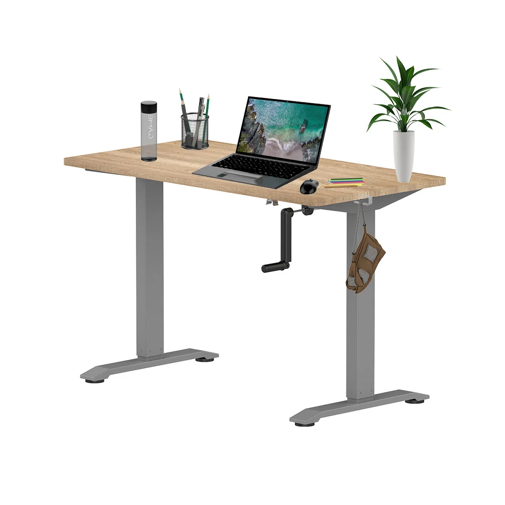 Home Office Furniture Manual Office Desk Hand Lift and Drop Height Adjustable Table PC Laptop Standing Computer Desks