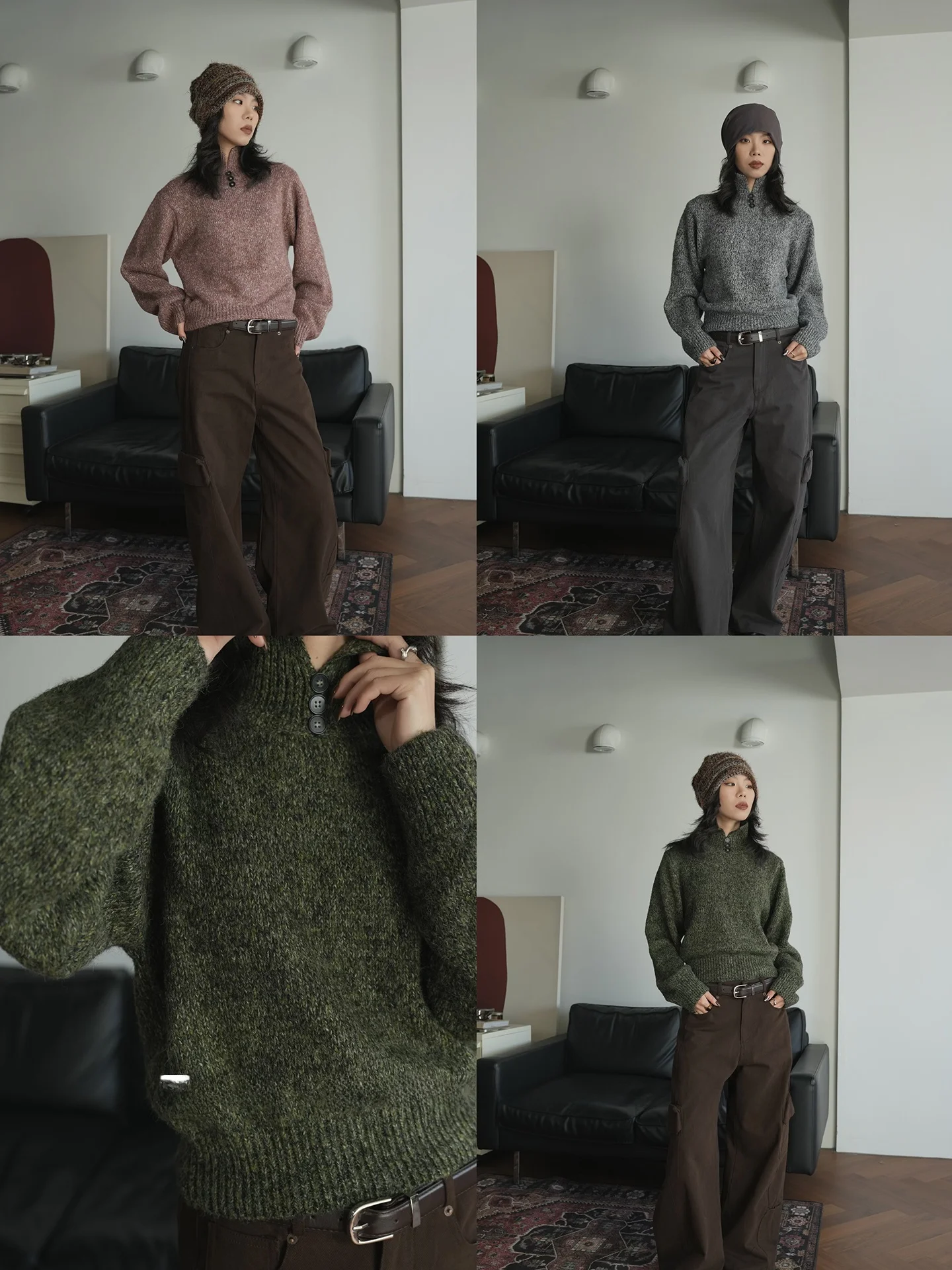 

Warm Winter Knitted Wool Sweater Thiened Stand Collar Loose Fit Floral Pattern Women's Faion Commute Sle Long Sve Coat