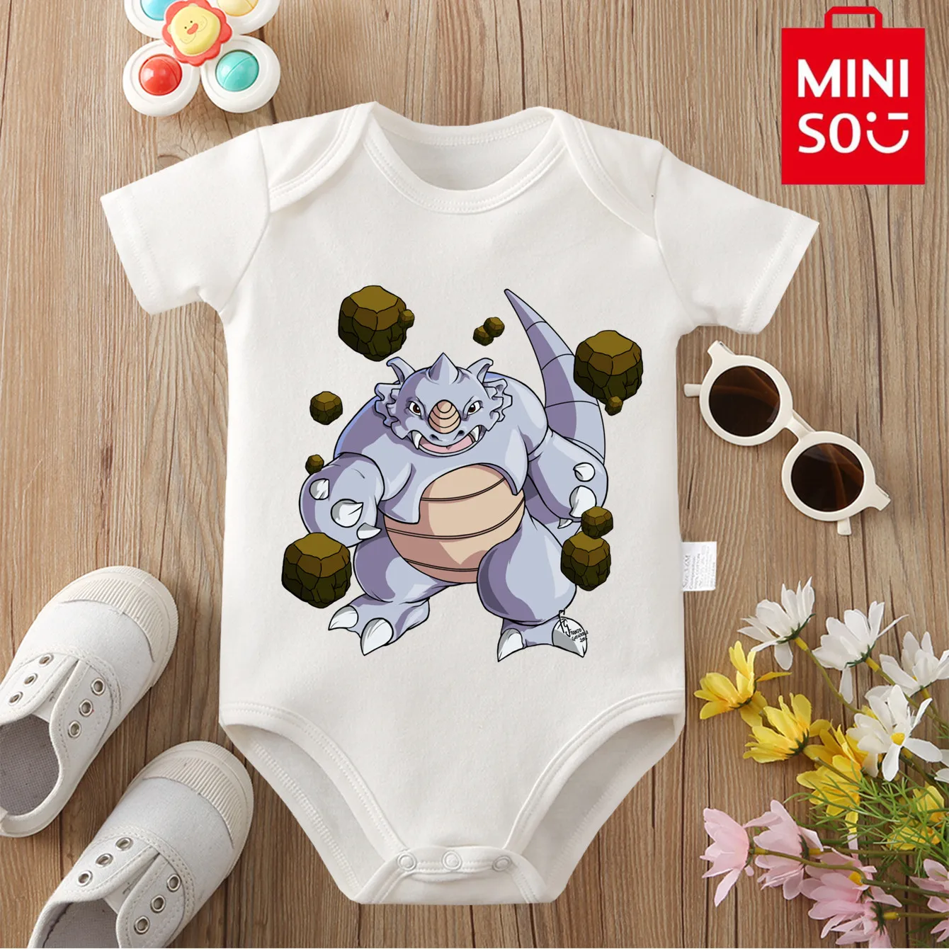 MINISO 100% Cotton Magmar Pikachu Print Comfortable and Soft Cloths Bodysuit for Baby Onesie Jumpsuit for 0 To 12 Months Newborn