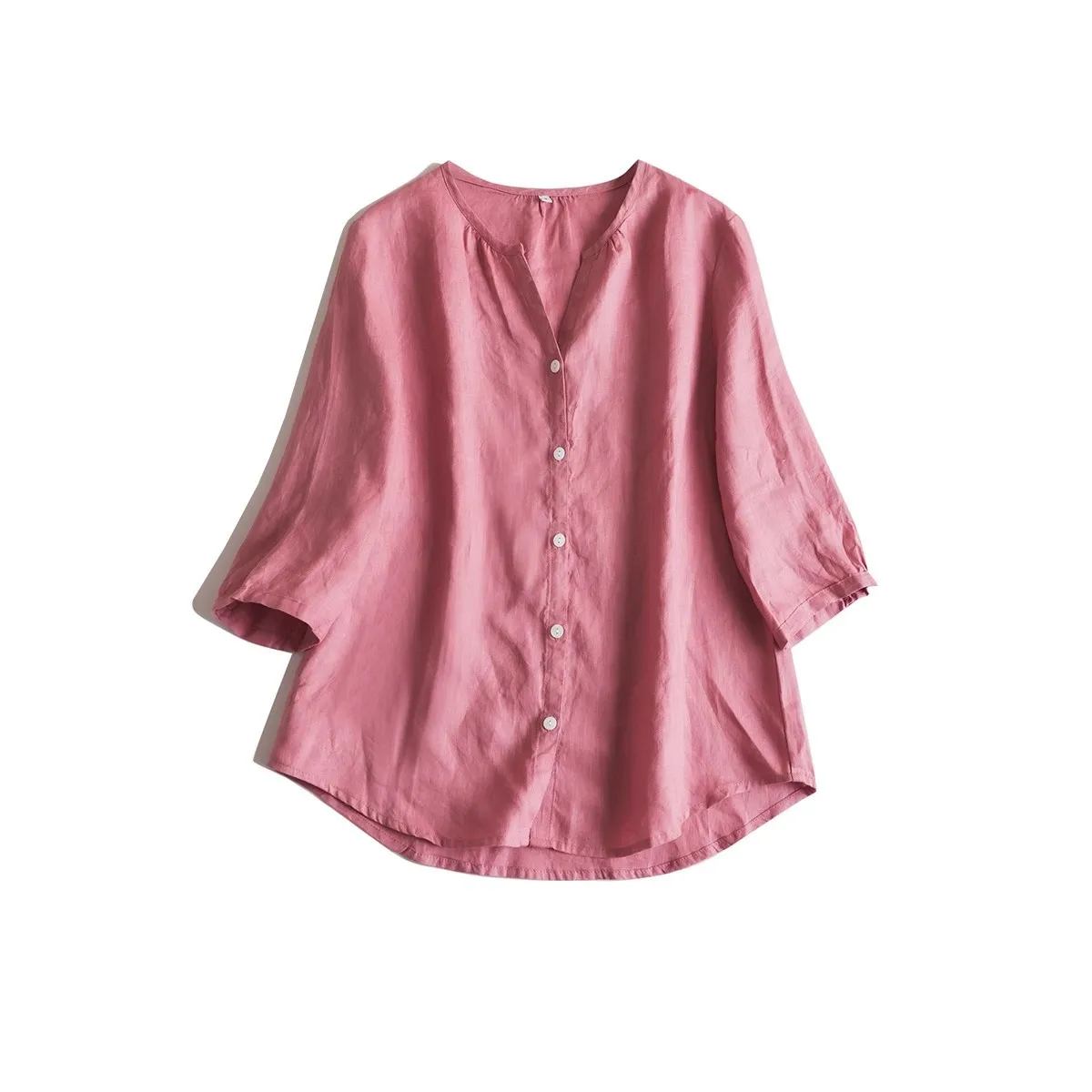 

Dave&di Small Open Neck Seven Quarter Sleeved Shirt Made Of Pure Linen Simple And Artistic Loose And Slimming White Shirt